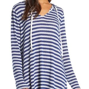 La Blanca Stripe Knit Swim Hoodie Coverup Med